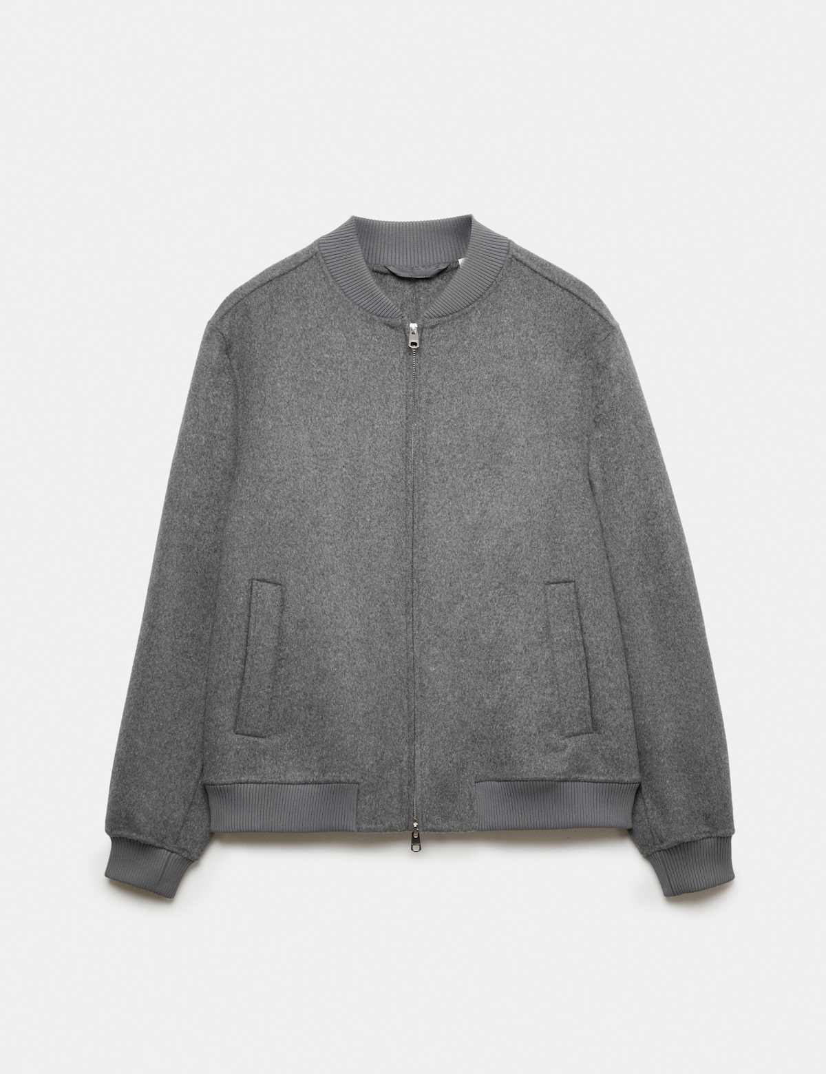 Women's Double-Faced Wool Blend Bomber Jacket - Truffle | bomber jacket | SAVINTARI