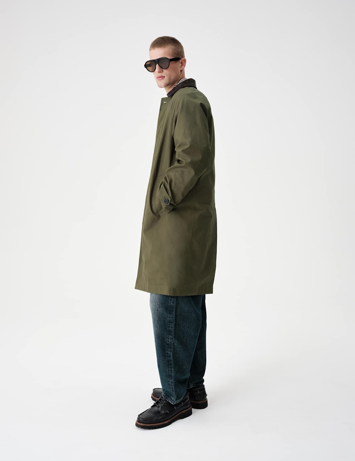 Women's Pure Cotton Waterproof Wax Mac - Green | trench coat | SAVINTARI