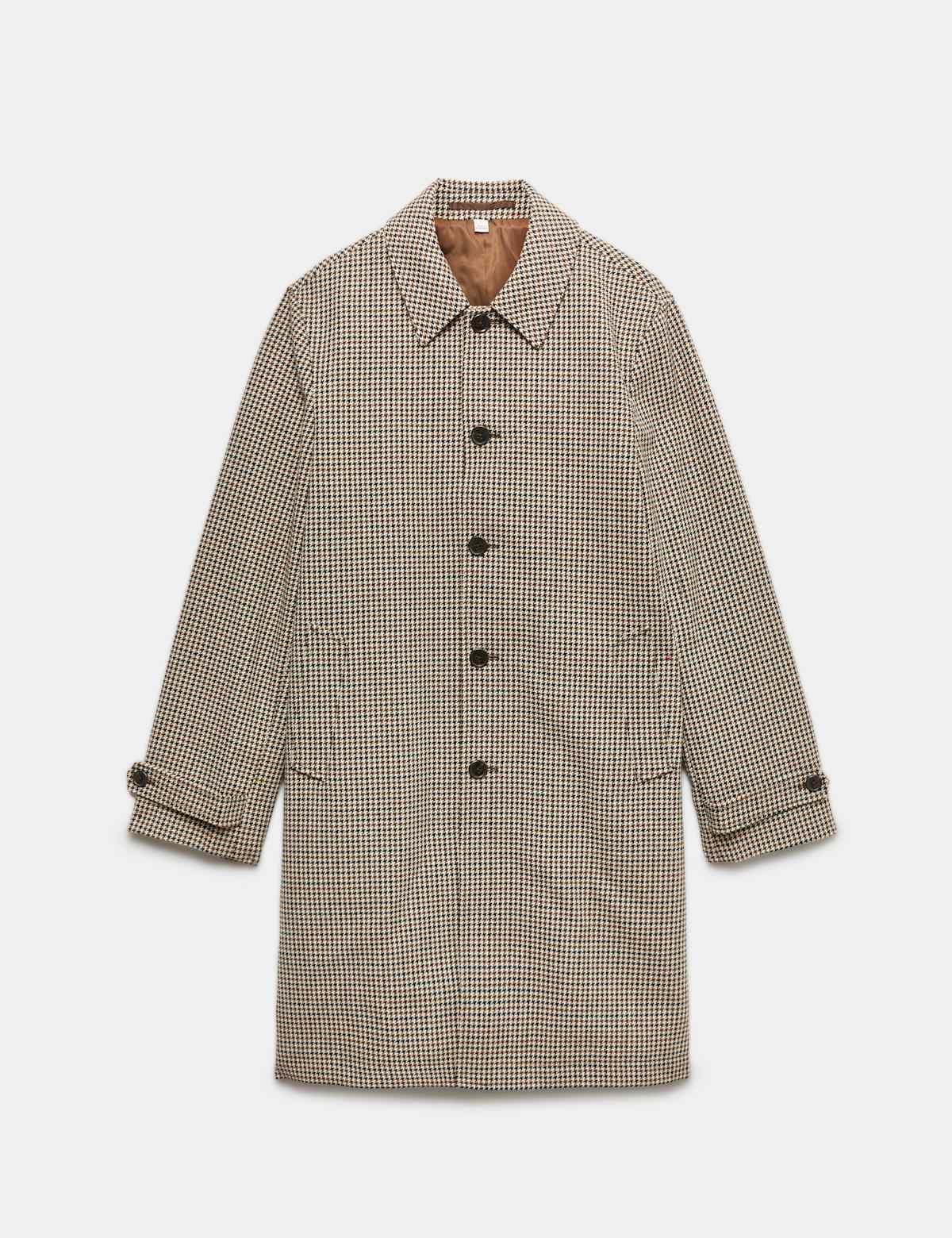 Women's Wool Blend Houndstooth Long Coat - Camel | womens coats | SAVINTARI