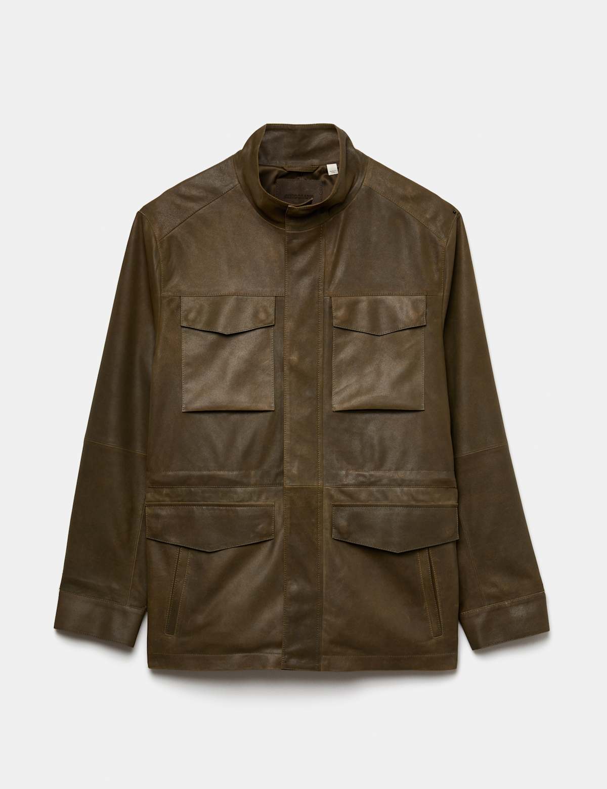 Women's Nubuck Leather Funnel Neck Utility Jacket - Black | leather jacket | SAVINTARI
