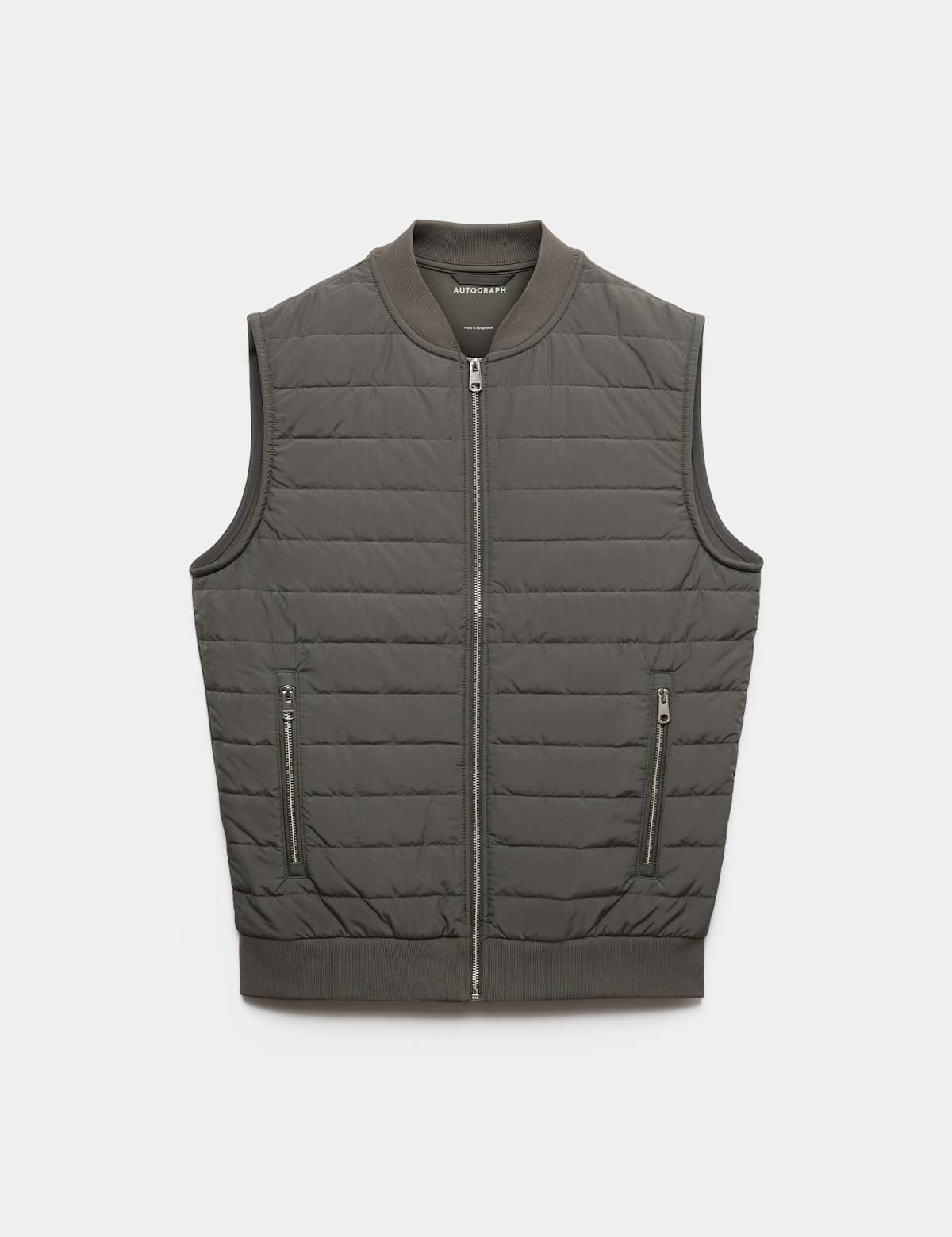 Men's Cotton Rich Zip Up Quilted Gilet - Khaki | mens quilted jacket | SAVINTARI