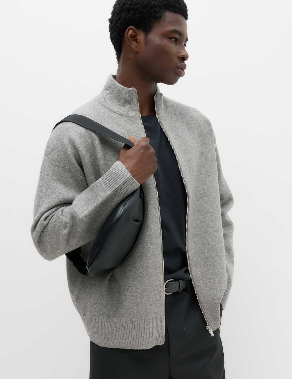 Women's Relaxed Fit Zip Through Funnel Neck Jacket - Grey Marl | hoodie | SAVINTARI