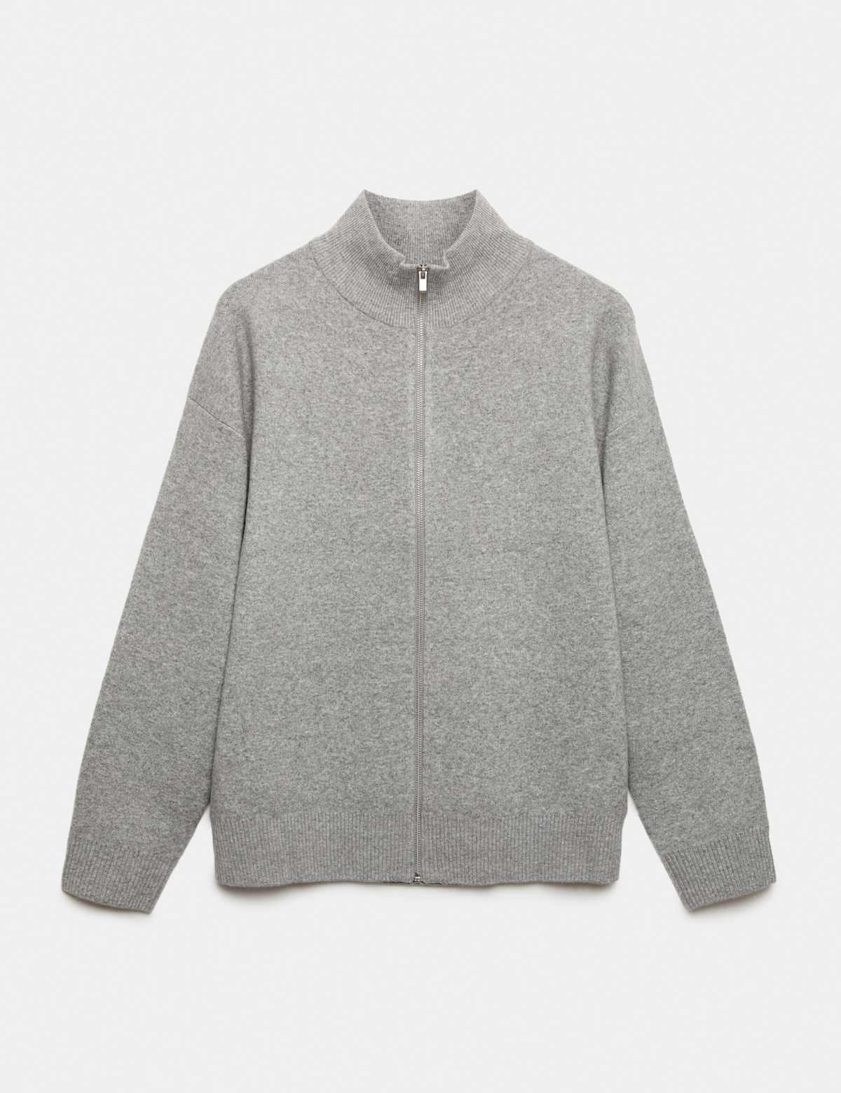 Women's Relaxed Fit Zip Through Funnel Neck Jacket - Grey Marl | hoodie | SAVINTARI