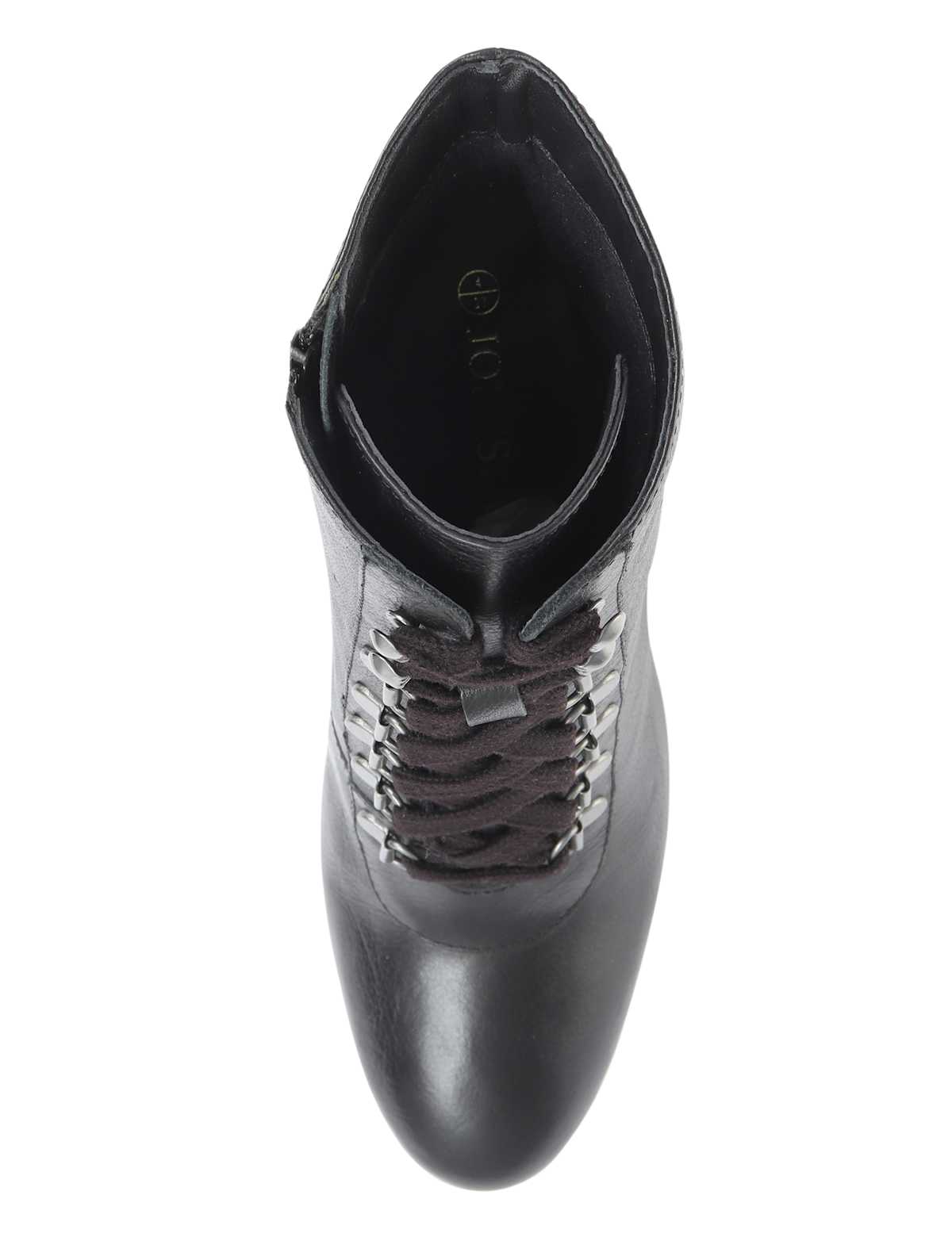Women's Leather Lace-Up Block Heel Ankle Boots - Black | SAVINTARI