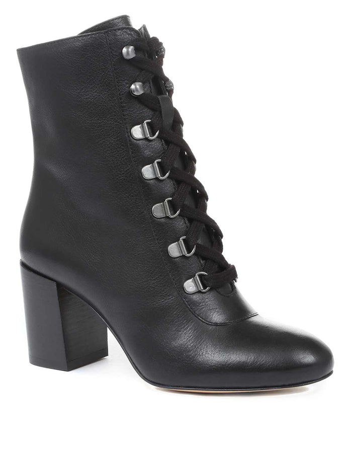 Women's Leather Lace-Up Block Heel Ankle Boots - Black | Autumn Ankle Boots | SAVINTARI