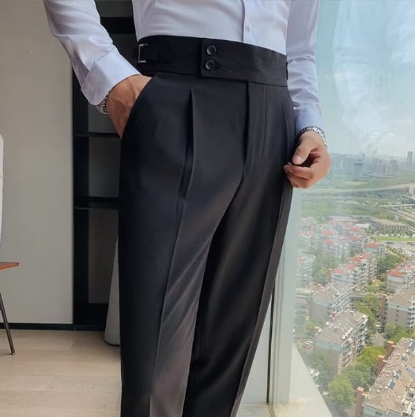 Men's Solid Color Straight Casual Trousers - Black | SAVINTARI