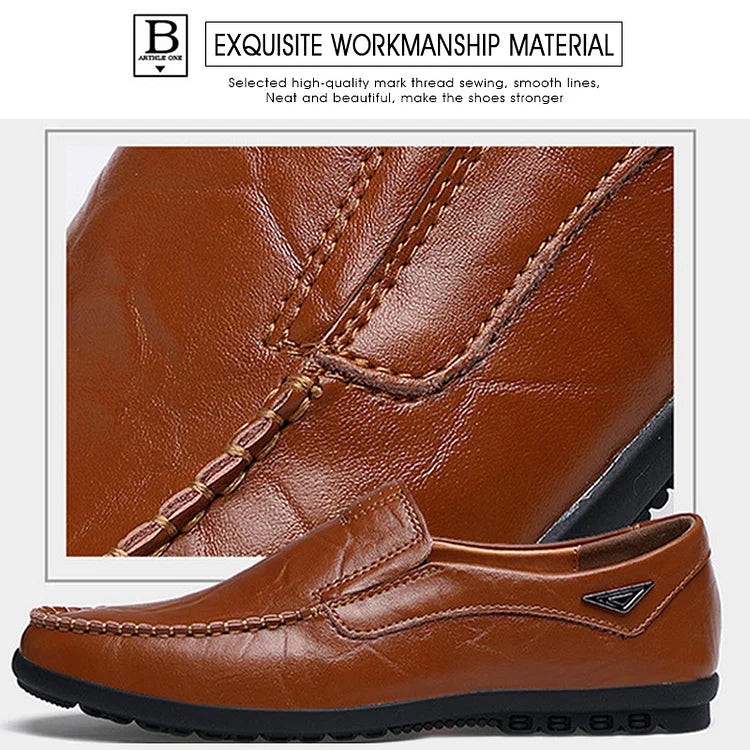 Men's Genuine Leather Loafers Shoes（50 - Red-brown | SAVINTARI
