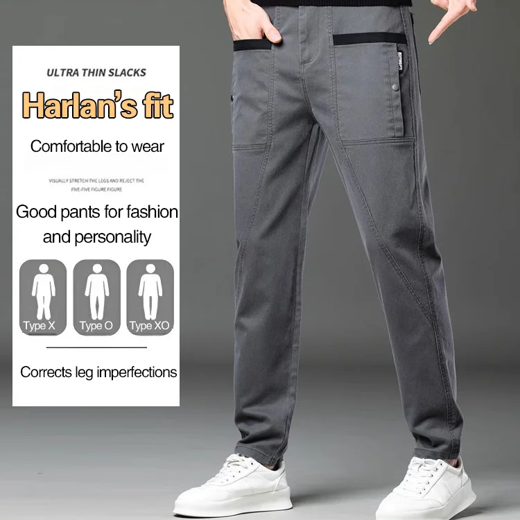Men's Casual Stretch Straight Leg Pants with Large Pockets（50 - Black-Regular | SAVINTARI