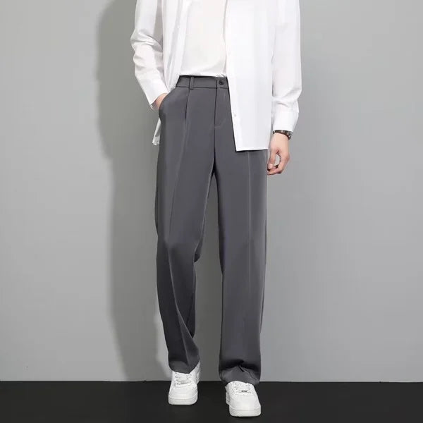 Men's Ice Silk Straight Leg Pants（50 - Black | SAVINTARI