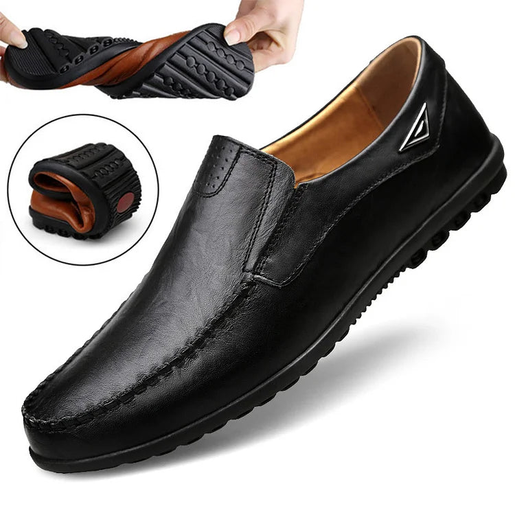 Men's Genuine Leather Loafers Shoes（50 - Red-brown | SAVINTARI