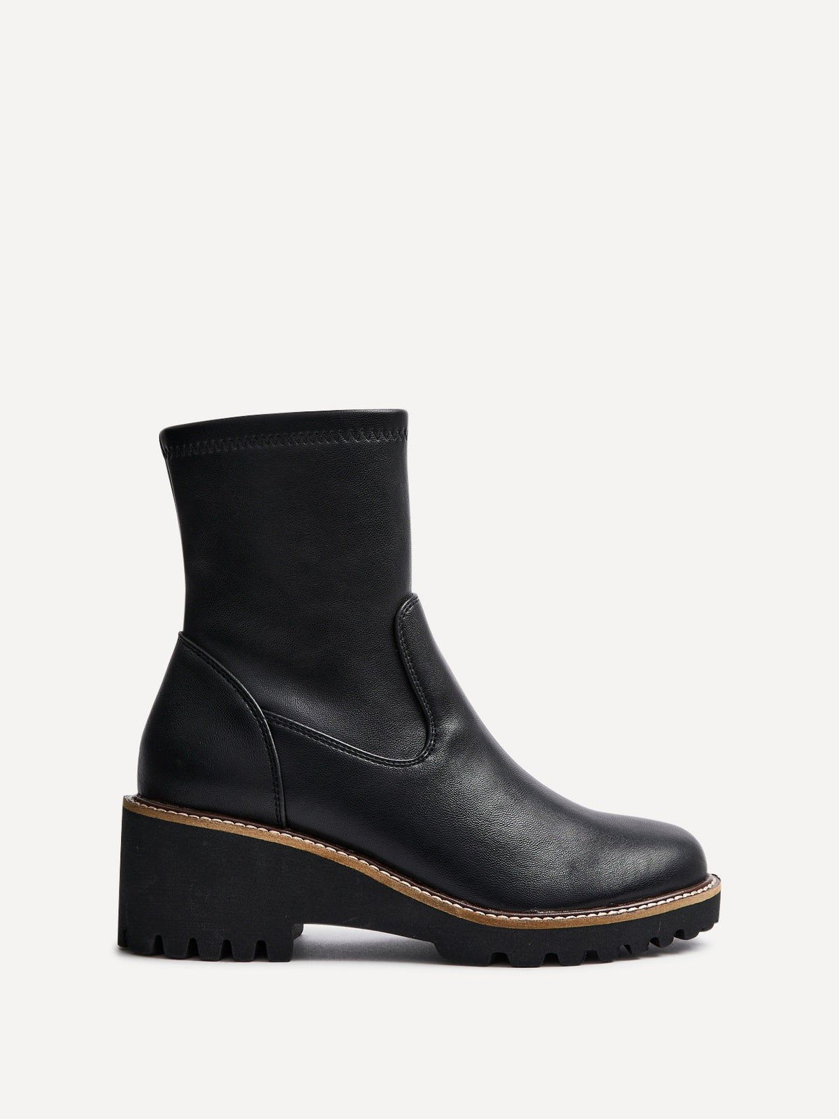 Women's Faux Leather Ankle Boots in Black | wedge ankle boots | SAVINTARI