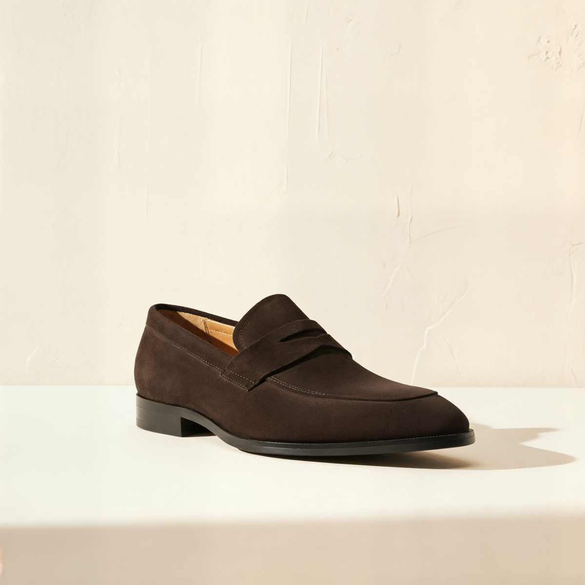 Men's Suede Penny Loafers in Tobacco | suede penny loafers | SAVINTARI