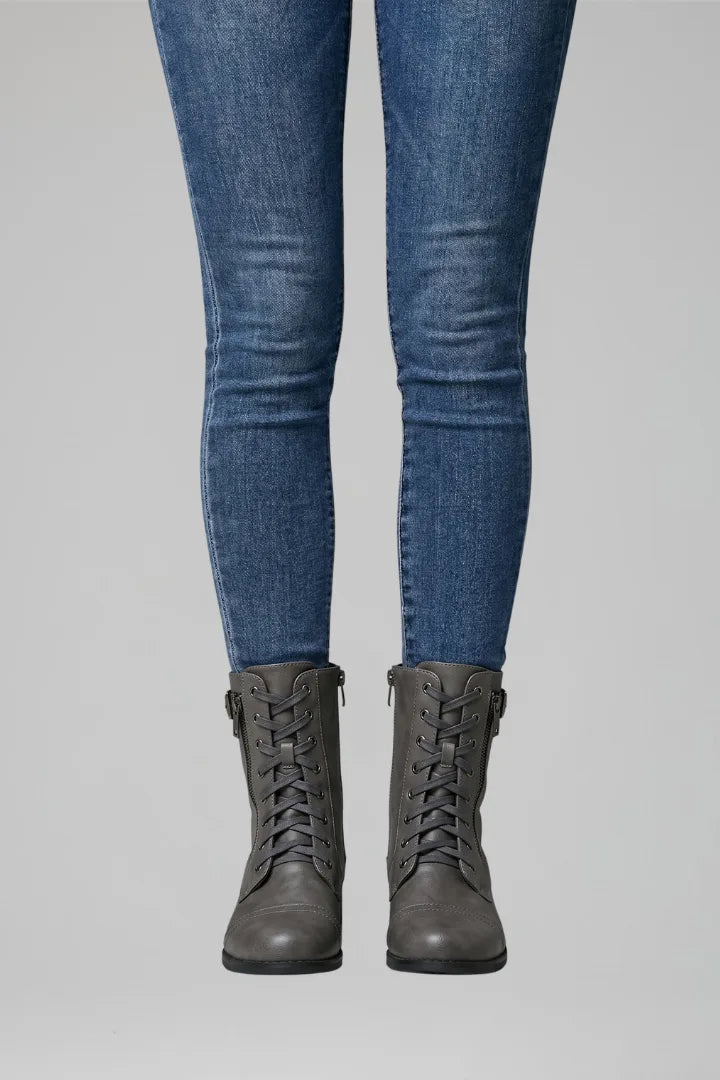 Women's Lace-Up Ankle Boots in Grey | lace up ankle boots | SAVINTARI