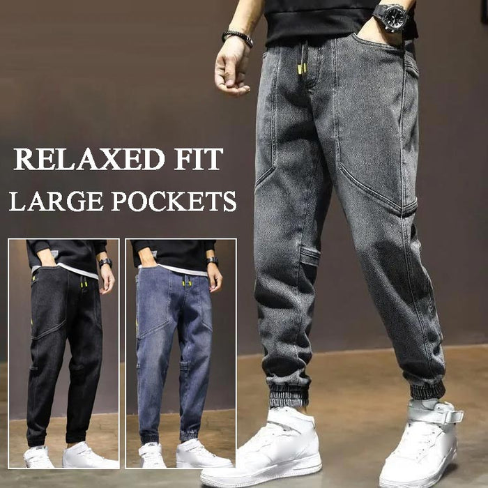 Men's Casual Hiking Jeans With Large Pockets - Gray | Everyday Denim | SAVINTARI