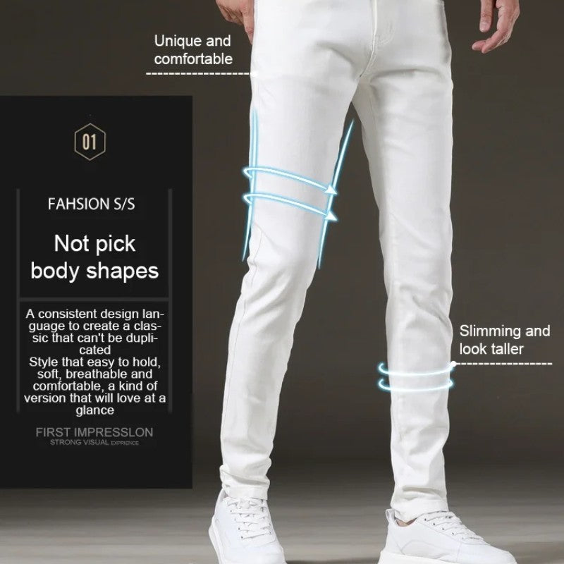Men's [ Gift] Stretch Slim Fit Casual Jeans（50 - White | SAVINTARI