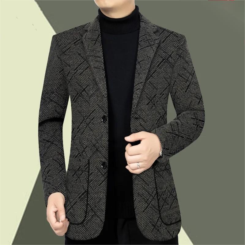 Men's Classic-Fit Single-Breasted Casual Blazer（50 - Black | SAVINTARI