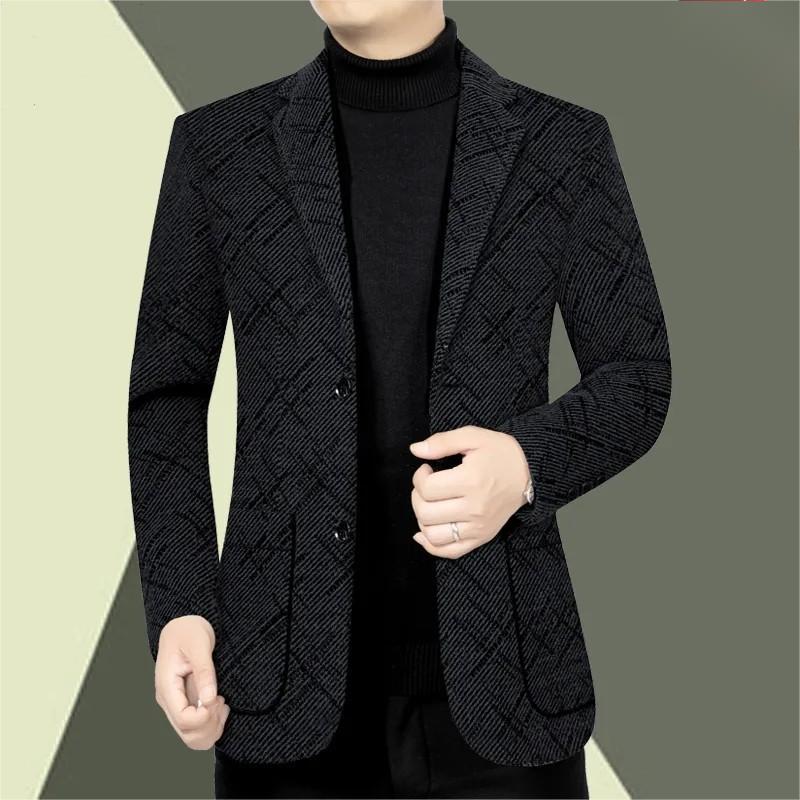 Men's Classic-Fit Single-Breasted Casual Blazer（50 - Black | SAVINTARI