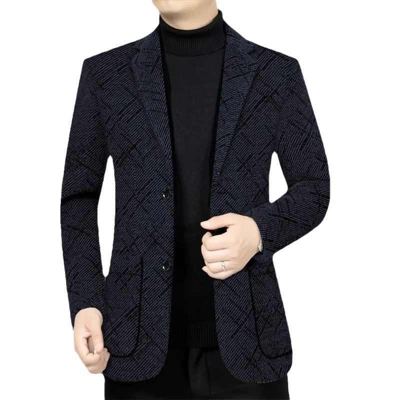 Men's Classic-Fit Single-Breasted Casual Blazer（50 - Black | SAVINTARI
