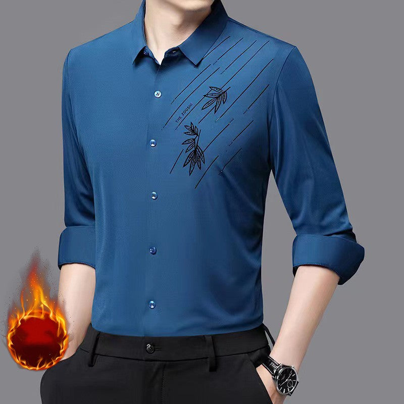 Men's Winter Thickened Warm Long Sleeve Shirt（50 - Black | SAVINTARI