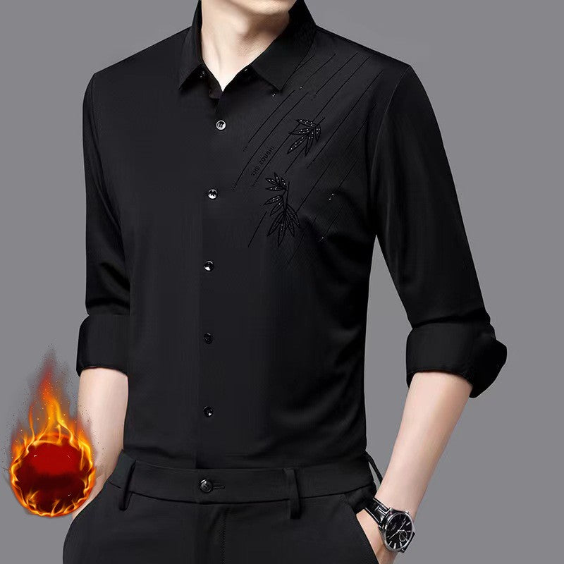 Men's Winter Thickened Warm Long Sleeve Shirt（50 - Black | SAVINTARI