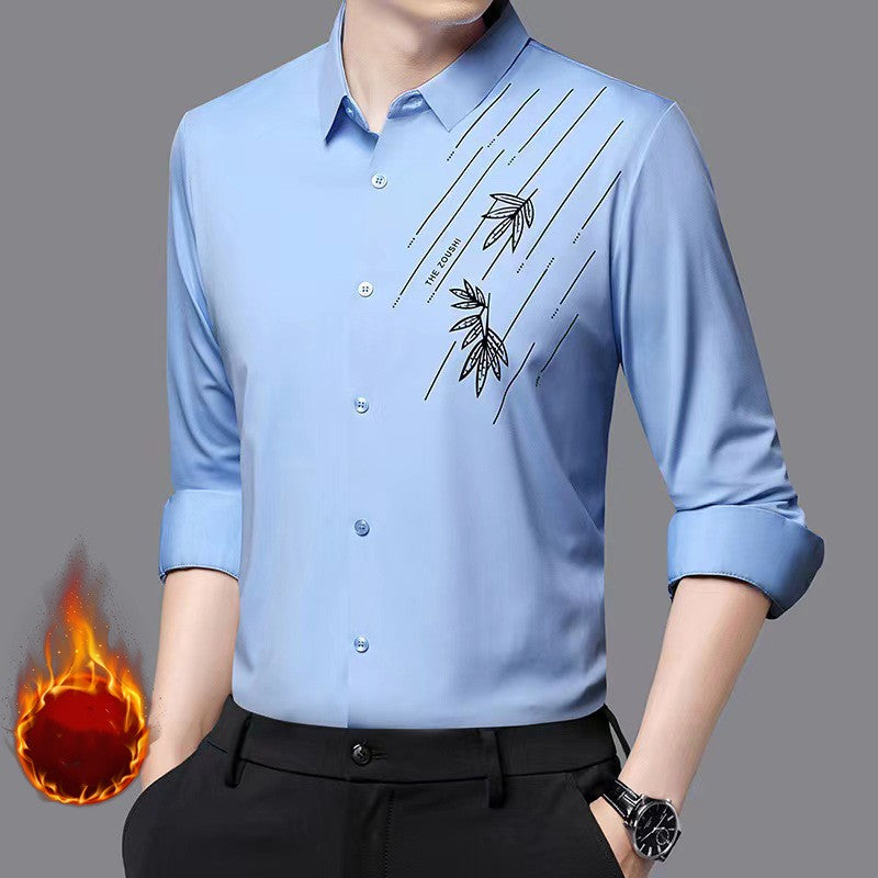 Men's Winter Thickened Warm Long Sleeve Shirt（50 - Black | SAVINTARI