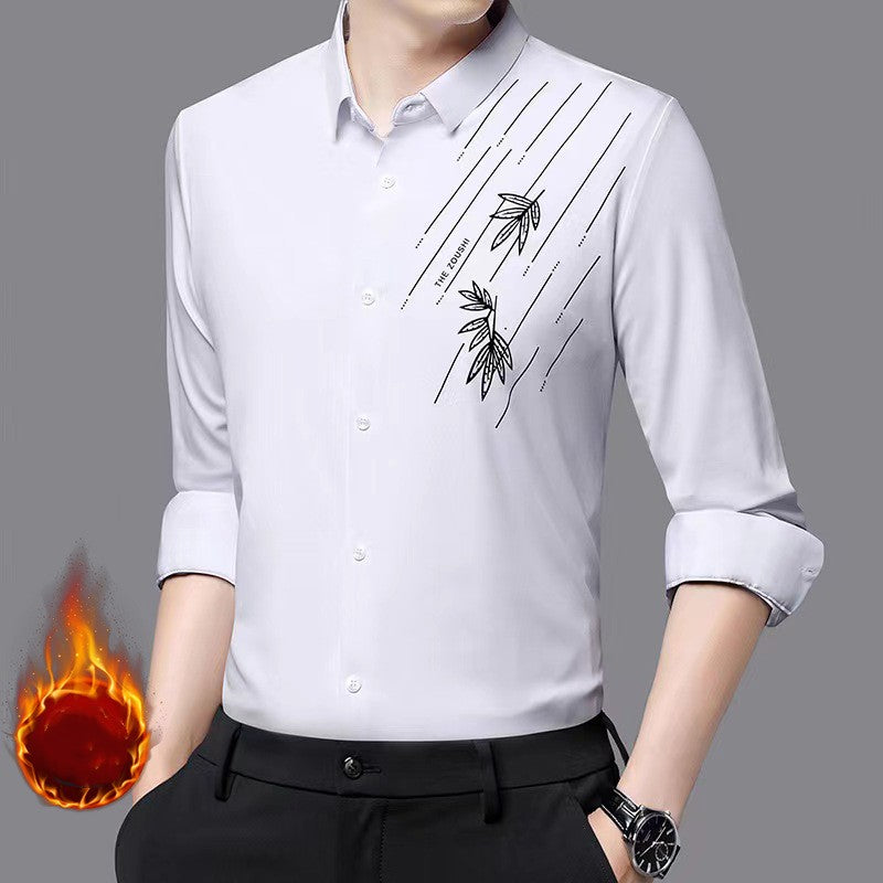 Men's Winter Thickened Warm Long Sleeve Shirt（50 - Black | SAVINTARI