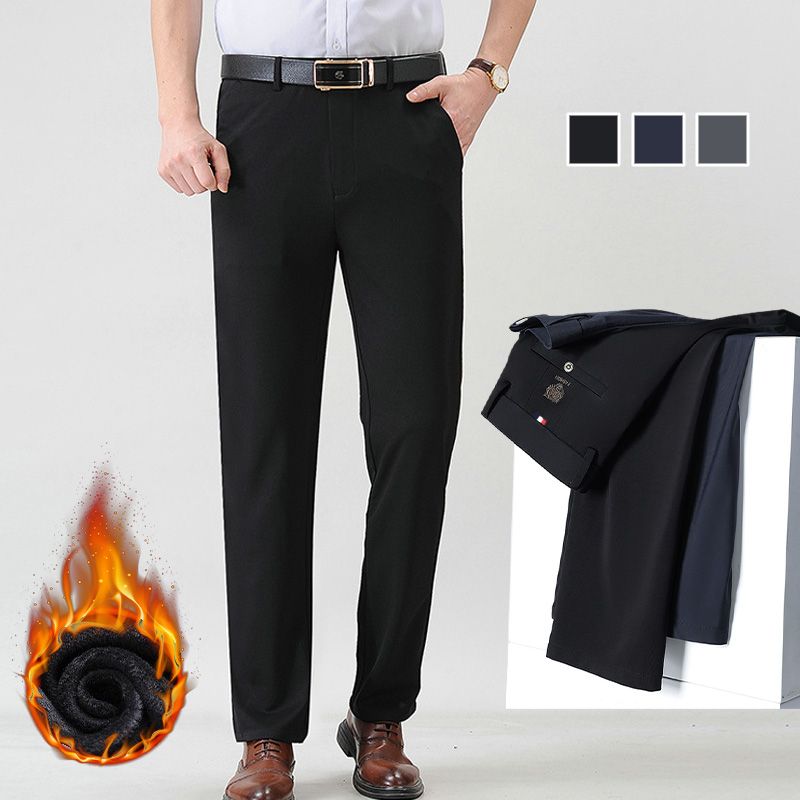 Men's Fashionable Stretch Plush-lined Suit Pants - Black | SAVINTARI