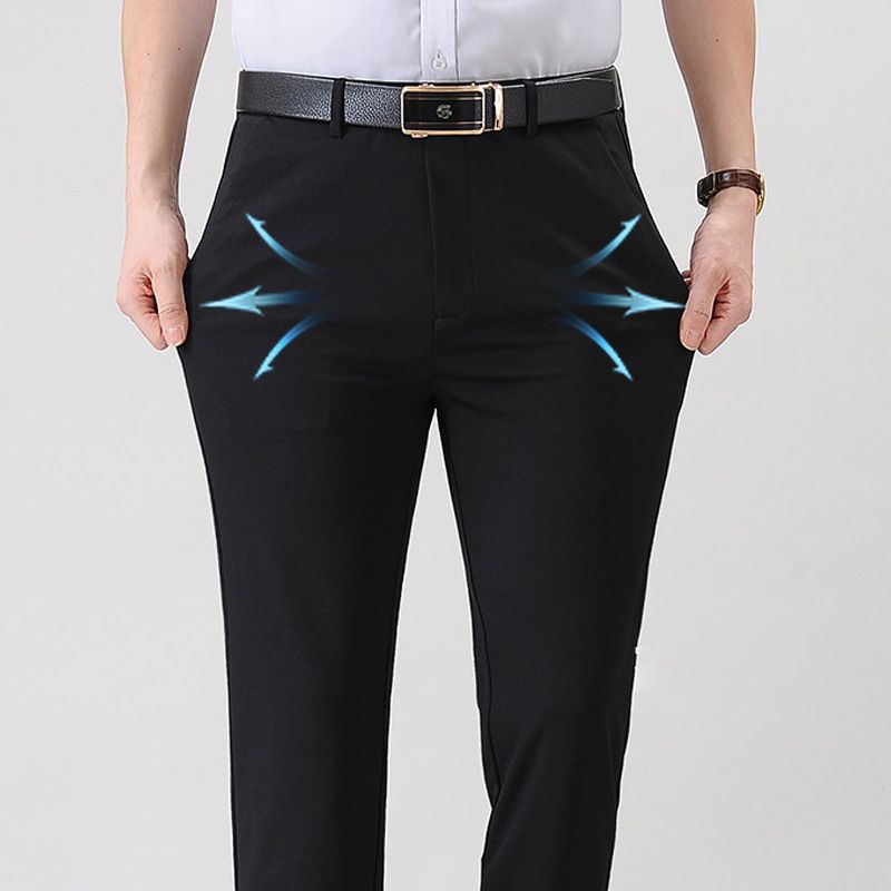 Men's Fashionable Stretch Plush-lined Suit Pants - Black | SAVINTARI