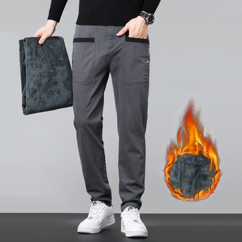 Men's Casual Stretch Straight Leg Pants with Large Pockets（50 - Black-Regular | SAVINTARI