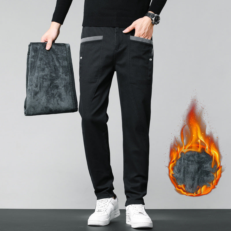 Men's Casual Stretch Straight Leg Pants with Large Pockets（50 - Black-Regular | SAVINTARI