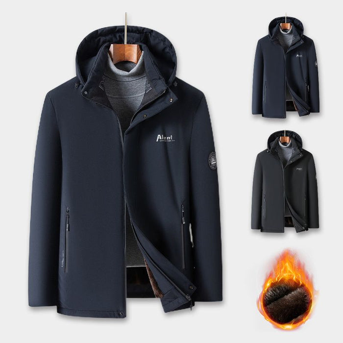 Men's Padded Thermal Plush Parka Jacket with Removable Hood - Navy | Transitional Coat | SAVINTARI
