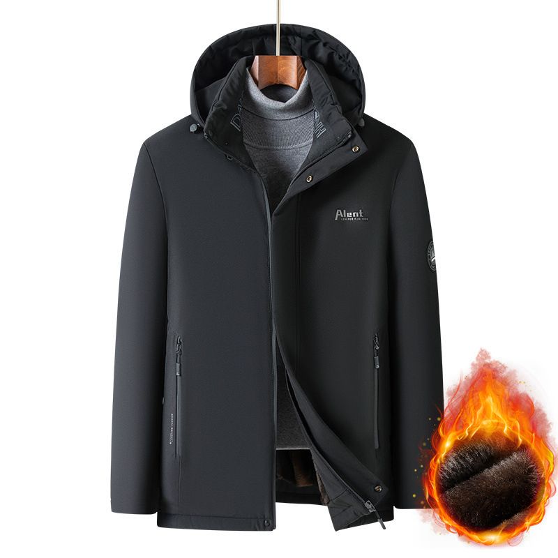 Men's Padded Thermal Plush Parka Jacket with Removable Hood - Navy | SAVINTARI