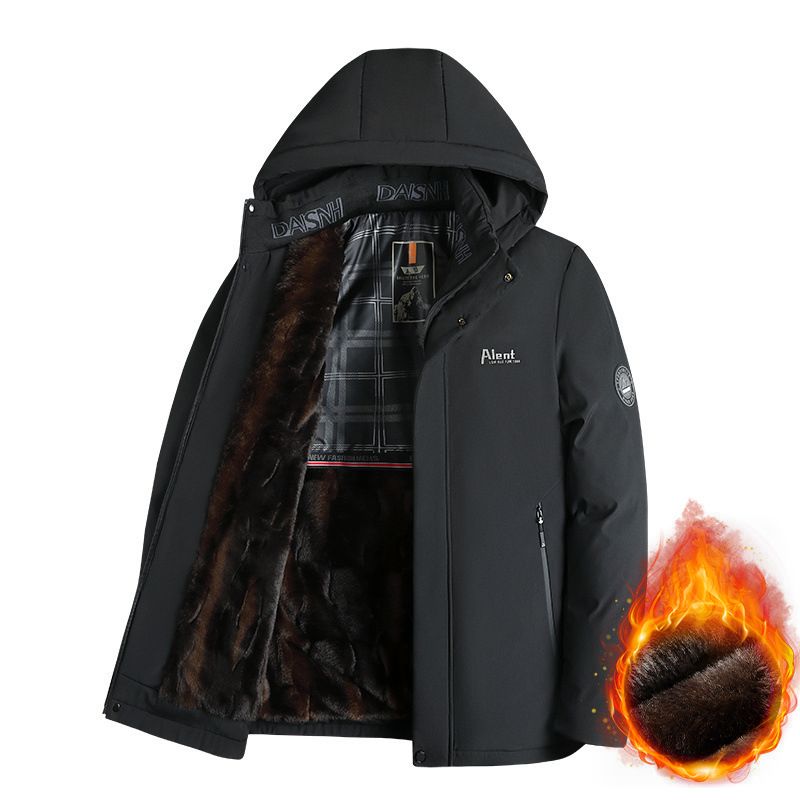 Men's Padded Thermal Plush Parka Jacket with Removable Hood - Navy | SAVINTARI