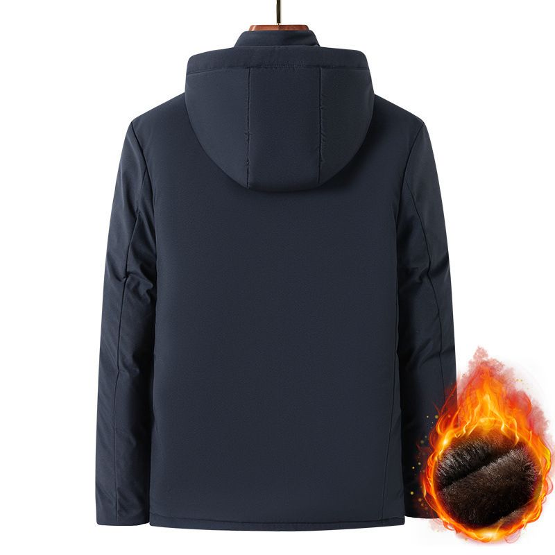 Men's Padded Thermal Plush Parka Jacket with Removable Hood - Navy | SAVINTARI