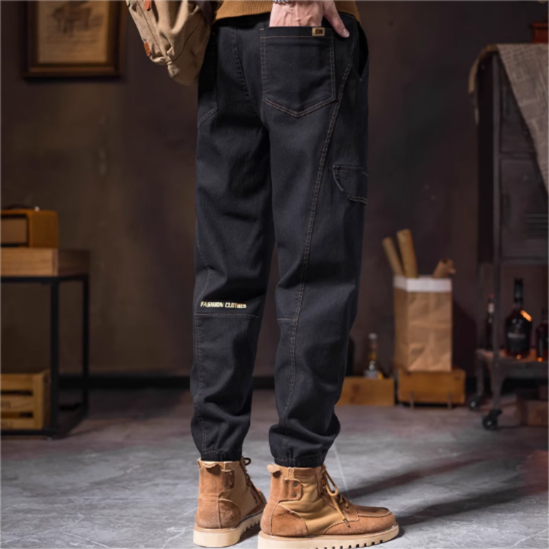 Men's Fashion Casual Loose Pockets Spliced Solid Color Trousers - Black | SAVINTARI