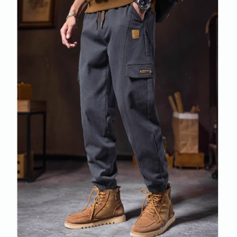 Men's Fashion Casual Loose Pockets Spliced Solid Color Trousers - Black | SAVINTARI