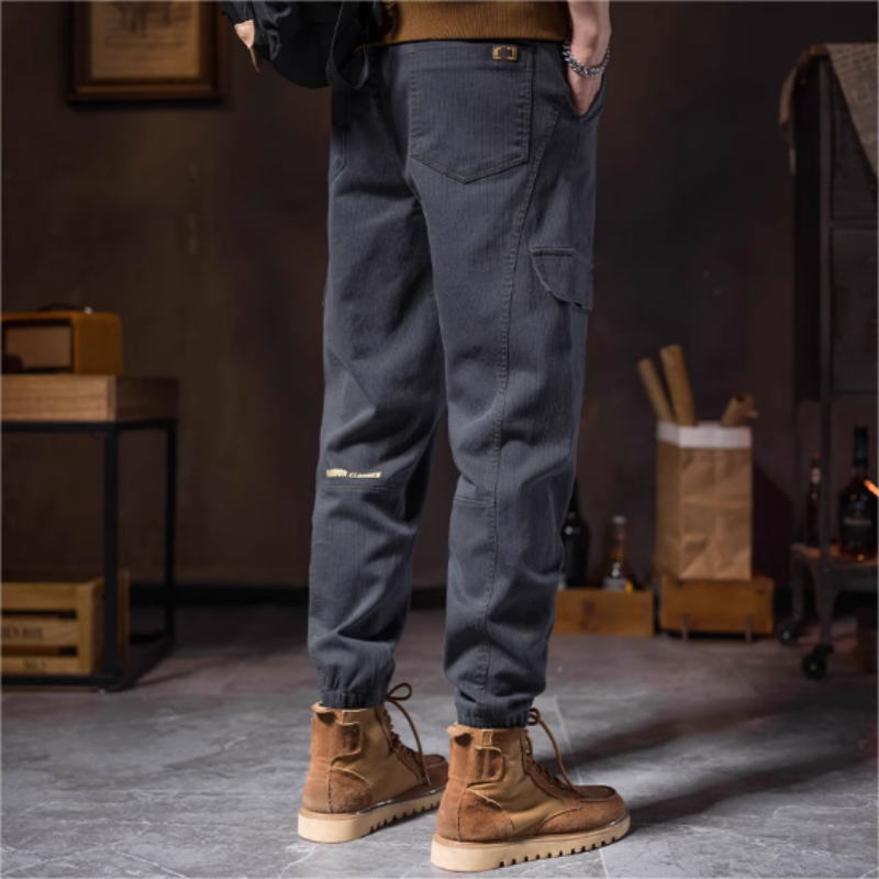 Men's Fashion Casual Loose Pockets Spliced Solid Color Trousers - Black | SAVINTARI