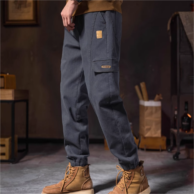 Men's Fashion Casual Loose Pockets Spliced Solid Color Trousers - Black | SAVINTARI