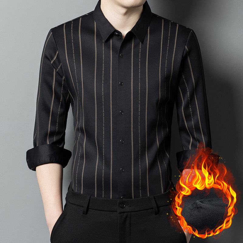 Men's Winter Padded Stretch Wrinkle-Free Shirt（50 - Black | SAVINTARI