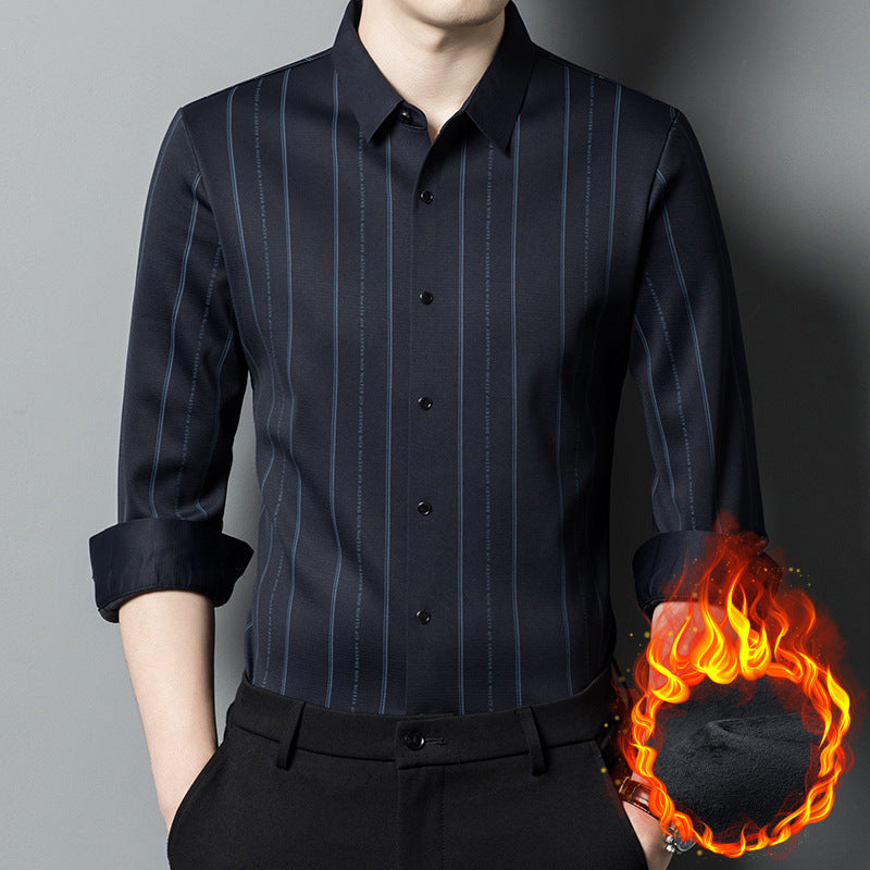 Men's Winter Padded Stretch Wrinkle-Free Shirt（50 - Black | SAVINTARI
