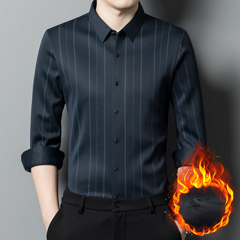 Men's Winter Padded Stretch Wrinkle-Free Shirt（50 - Black | SAVINTARI