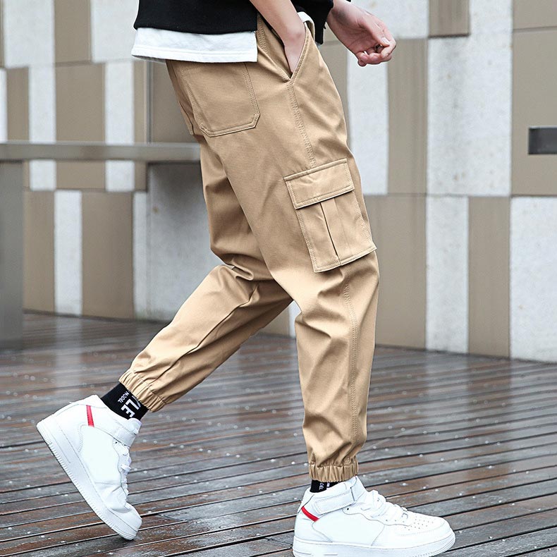 Men's Solid Color Casual Jogger Pants（50 - Khaki | SAVINTARI