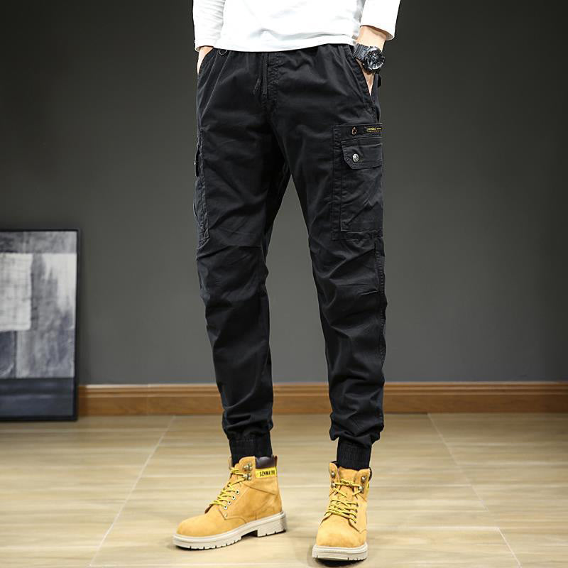 Men's Fashion Casual Multi-Pocket Tapered Sweatpants（50 - Black | SAVINTARI