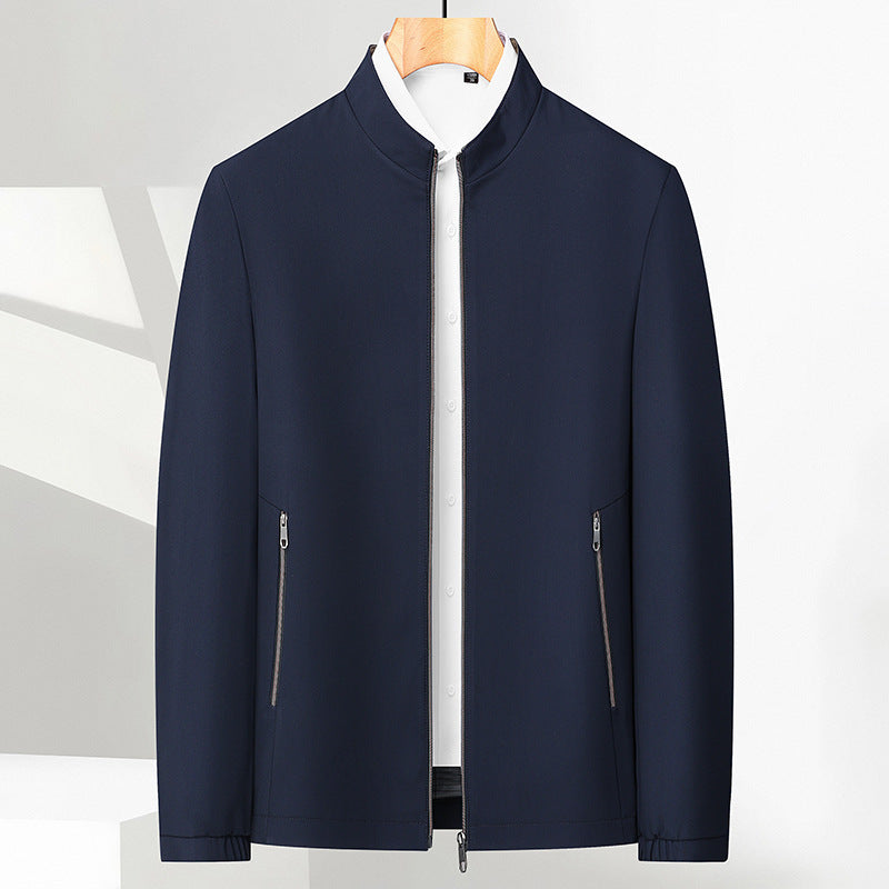 Men's Standing Collar Zipper Casual Jacket（50 - Black | SAVINTARI
