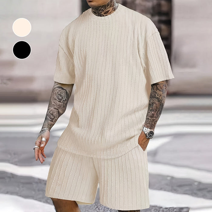 Men's Summer 2-piece Set - Beige | Casual Two-Piece Set | SAVINTARI