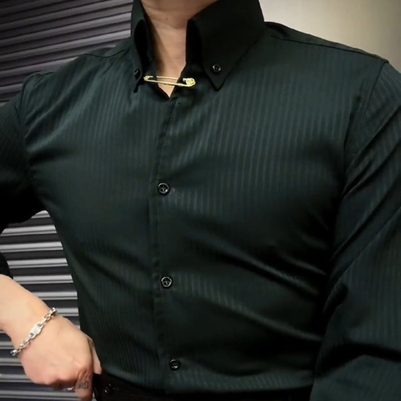 Men's 2024 New Design Sleek Striped Shirt - Coffee | SAVINTARI