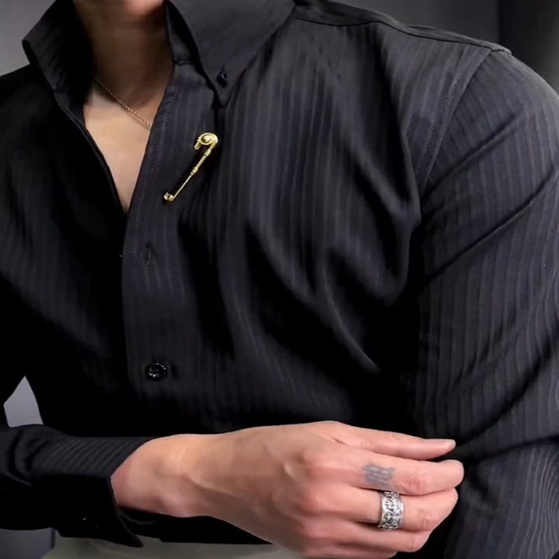 Men's 2024 New Design Sleek Striped Shirt - Coffee | SAVINTARI