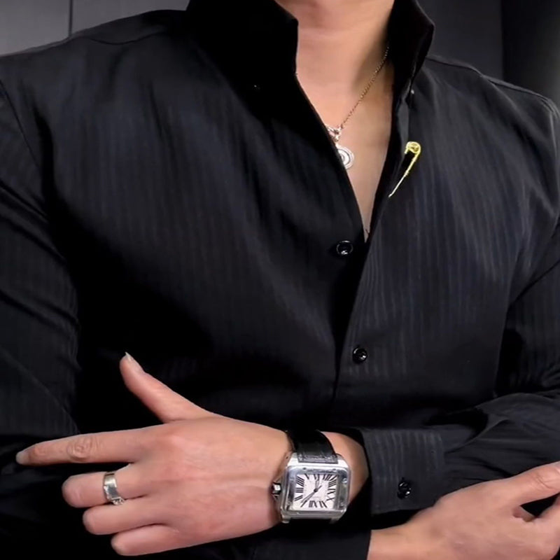 Men's 2024 New Design Sleek Striped Shirt - Coffee | SAVINTARI