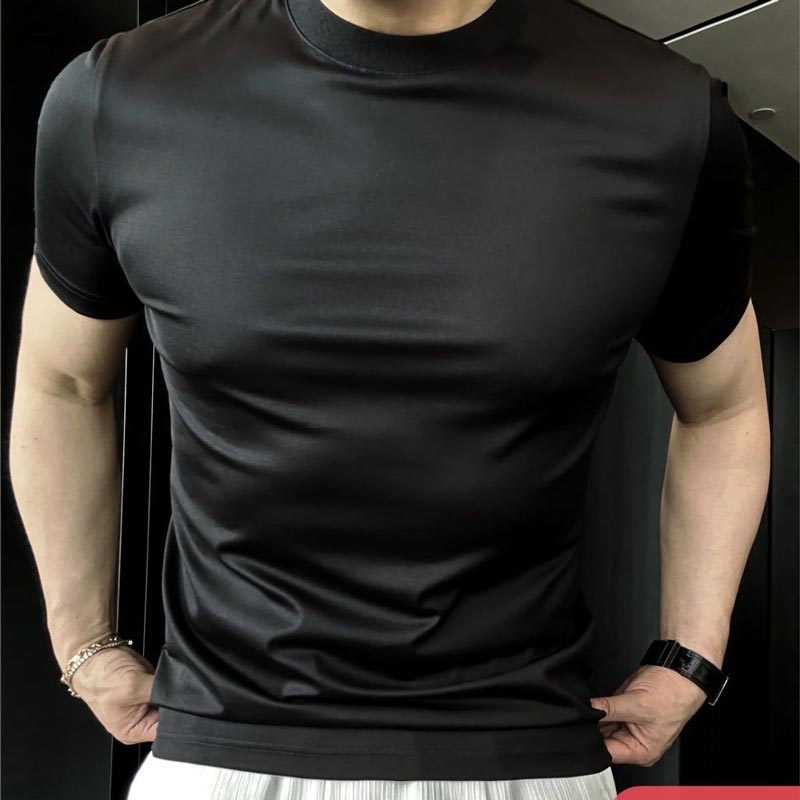 Men's Mercerized Breathable Ice Silk Short-sleeve T-shirt - Black | SAVINTARI