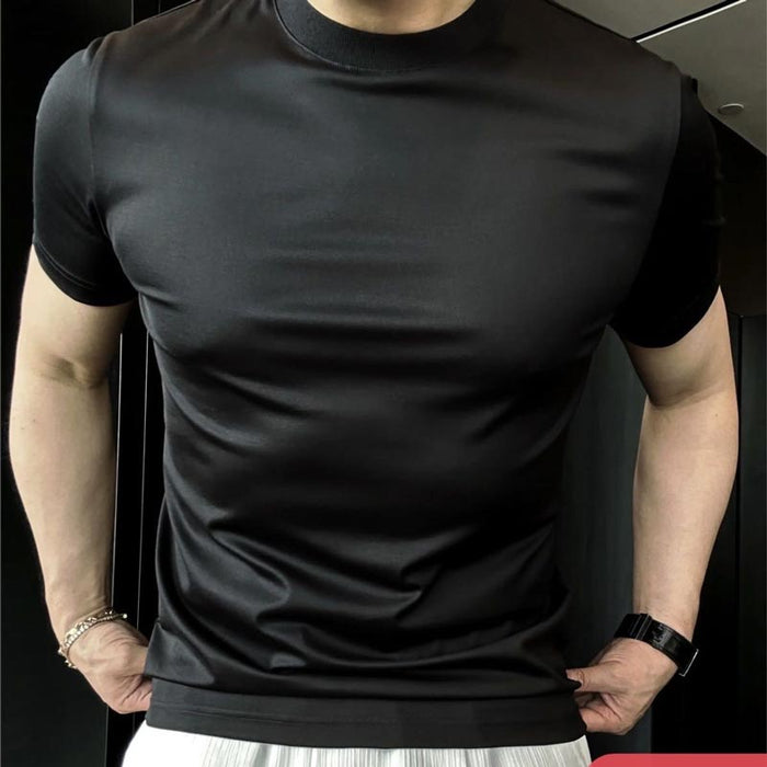 Men's Mercerized Breathable Ice Silk Short-sleeve T-shirt - Black | Seasonal Shirt | SAVINTARI